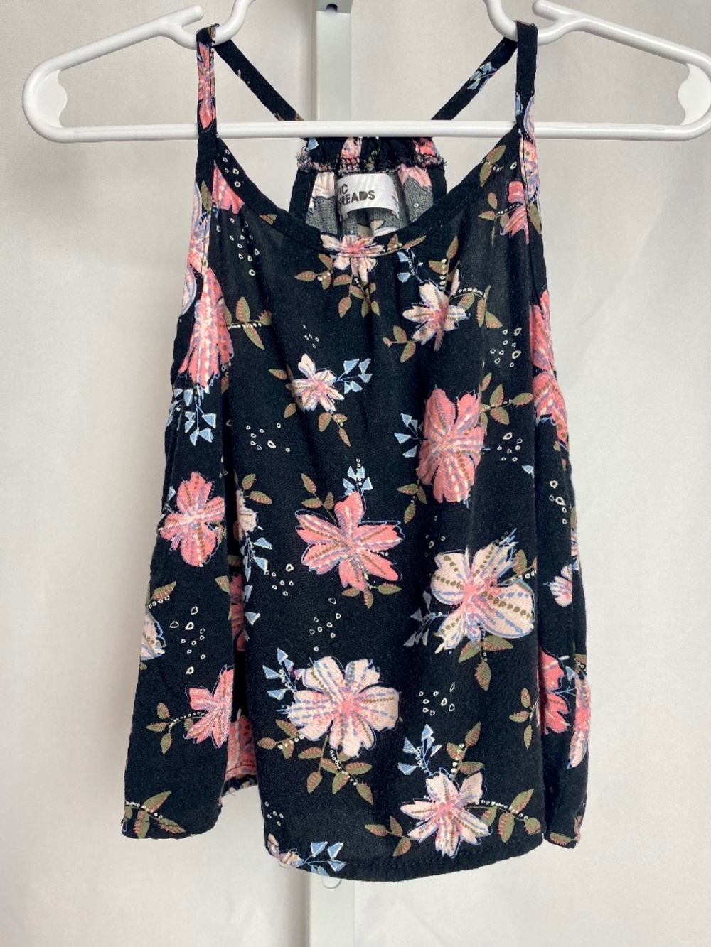 💙5/$15 Epic Threads Little Girls Black and Pink Rayon Floral Tank Blouse 3T